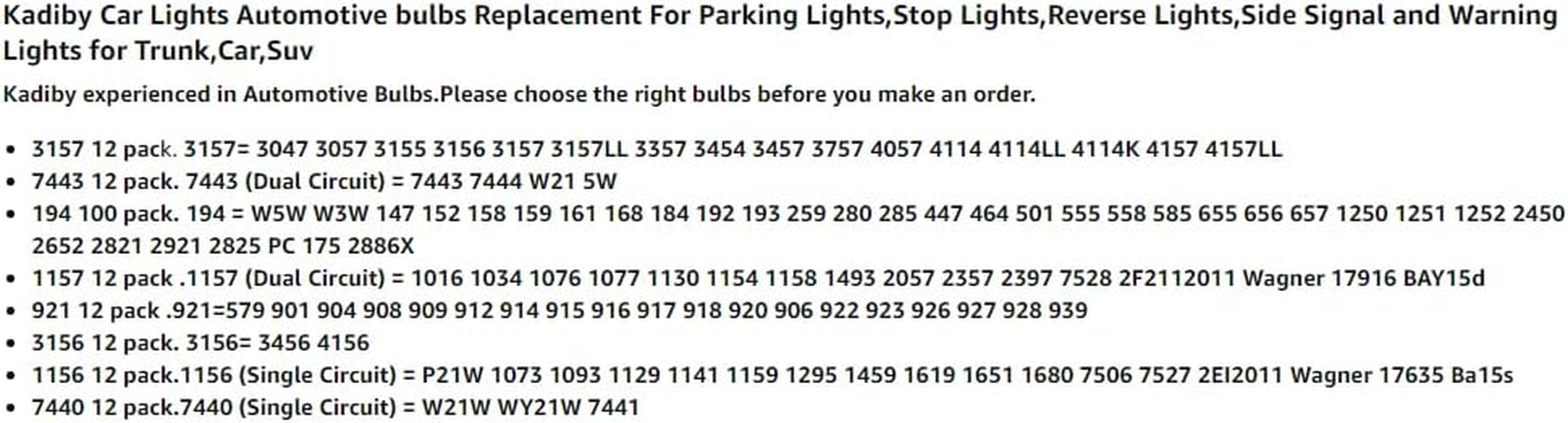 Kadiby 2 Pack 3157 3457 4157 Bulb Brake Light Bulbs/Tail/Turn Signal Lights 12V P27/7W 3047 3057 4057 4114 Fit for Ford F-Series, Ram Pickup,Corolla, Silverado,Jeep Grand Cherokee image number 4