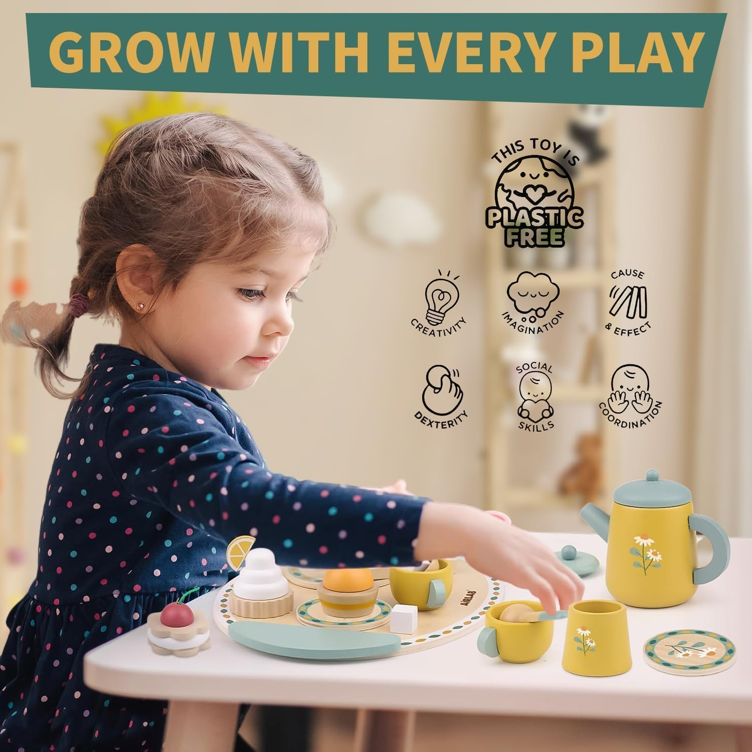 Tea Sets for Toddlers 3-5 Girl Birthday Gift 2 Year Old Princess Party Wooden Play Food Toy Sets for Kids Kitchen Accessories Age 3 4 5 6 Wood Educational Toys image number 6