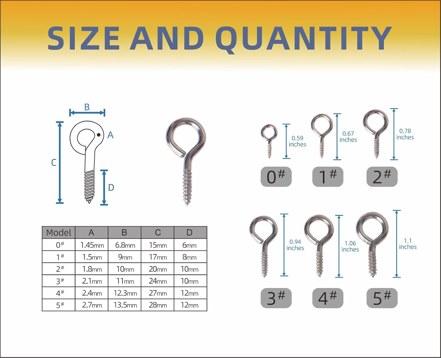 Mariyandh 100PCS 1.1 Inches Silver Eye Hooks Screw Metal Eye Hooks Small Eyelet Screws(5#,100Pcs) image number 2