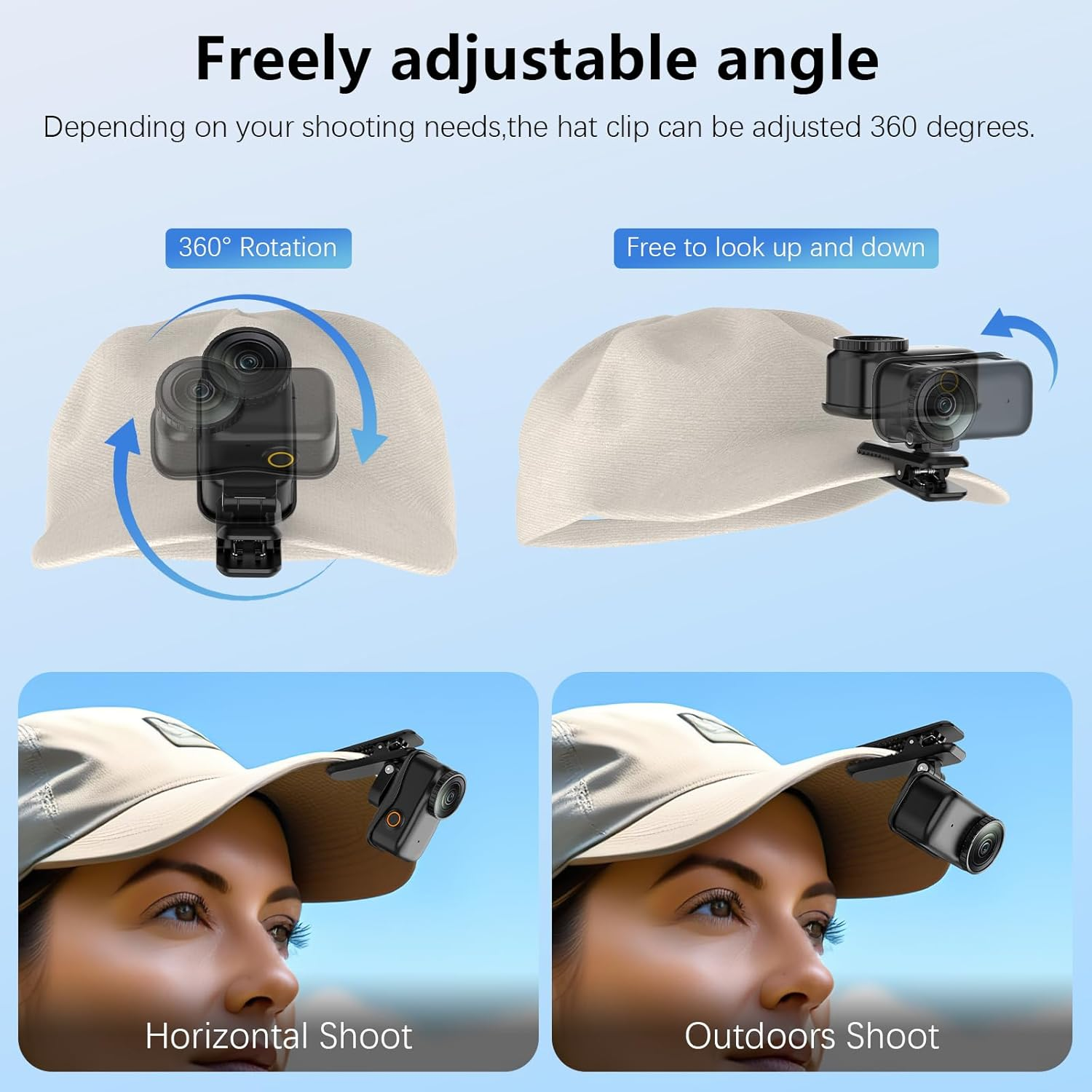 AMAZEAR Backpack Clip Mount for DJI Osmo Nano, 360&deg; Adjustable Hat Clip Holder with Strong Grip, Quick Magnetic Connection, Lightweight Camera Mount for Vlogging, Travel, Outdoor Shooting, Black image number 5