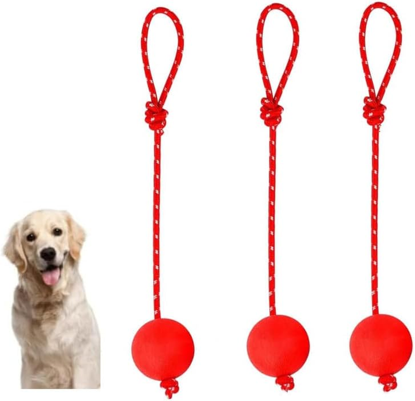 Changyeah Pack of 3 Elastic Dog Toy Ball with Rope, with Cord, Natural Rubber Dog Ball, Soft and Elastic Dog Balls, Throwing Ball with Rope for Large and Small Dogs image number 3