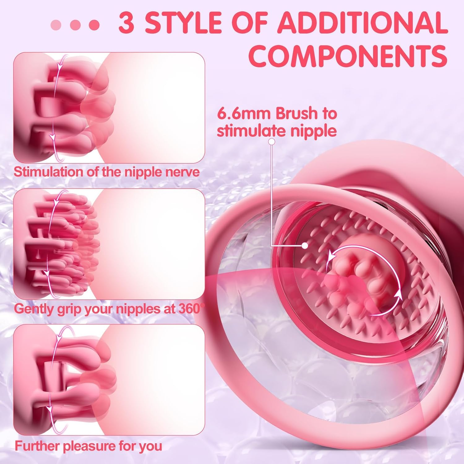 Funflick Sex Toys Sucking Nipple Toys - Nipple Vibrator Women Sex Toy Manual Sucking with 10 Powerful Rotation Modes 3 Brush Heads Stimulator Massager, Rechargeable Adult Toys for Women Couples Pleasure Rose, Best Sexual Wellness Products for Her image number 1