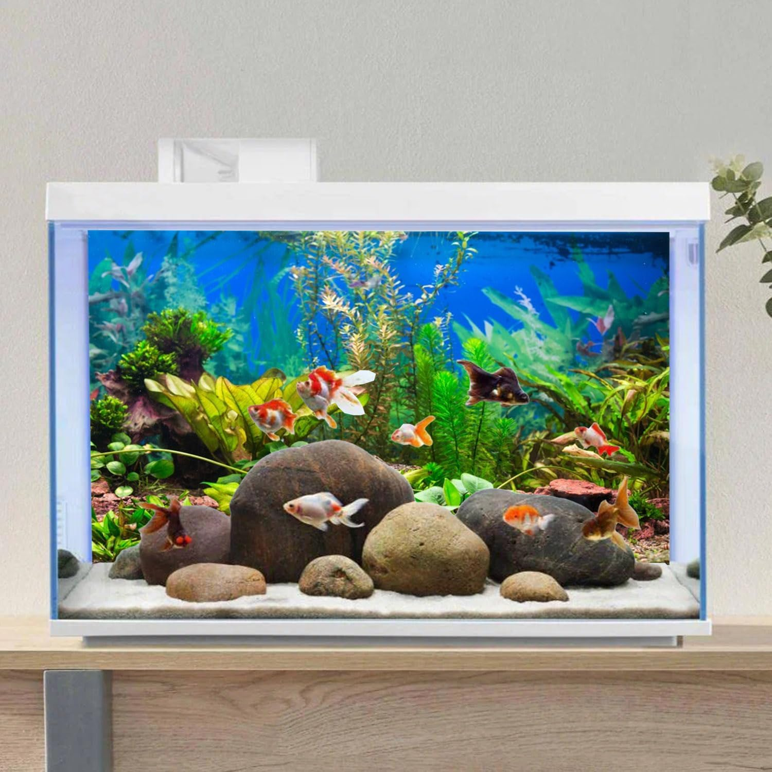 AWERT 48X24 Inches Aquarium Background Aquatic Plant River Bed & Lake Fish Tank Background Vinyl image number 2