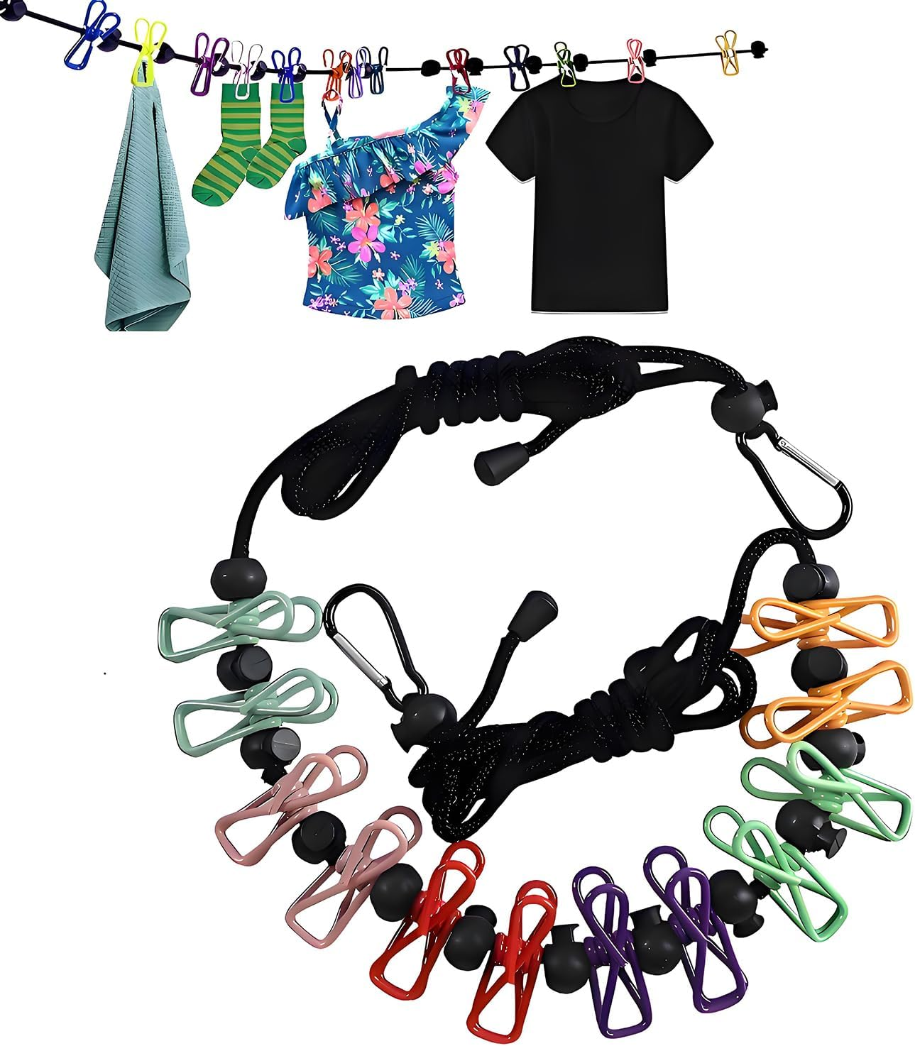 Portable Clothesline for Travel &ndash; Windproof, Non-Slip, 12 Clips | Indoor/Outdoor Drying 4M Line for Camping, RV, Balcony, Hotel,Cruise Ship image number 4