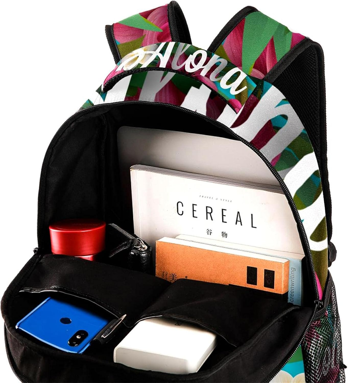 Hibiscus Pink Lily Orchid Plumeria Flowers Palm Leaf Backpack Students Shoulder Bags Travel Bag College School Tote Backpacks