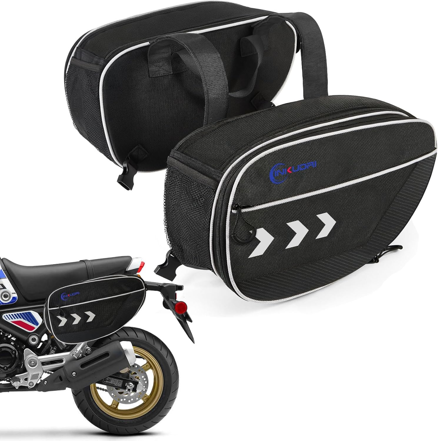 Motorcycle Saddlebags Extendable Motorcycle Saddle Bags Side Bags 30L (15L*2) Waterproof Storage Bag for 2022 2023 2024 2025 Grom Navi Z125 Rebel TW200 Ruckus Minimoto Dirt Bike Dual Sport image number 1