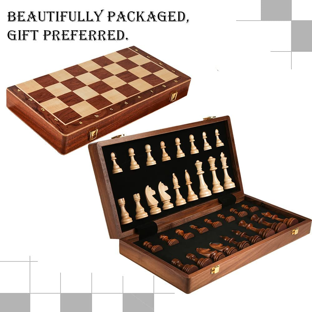 Mofish Chess Board, Chess Sets Wooden Travel Chess Set for Adults and Kids, Folding Chess Board Set with Crafted Chess Pieces Includes Extra Queens, Great Gifts for Friends (39 * 39CM) image number 6
