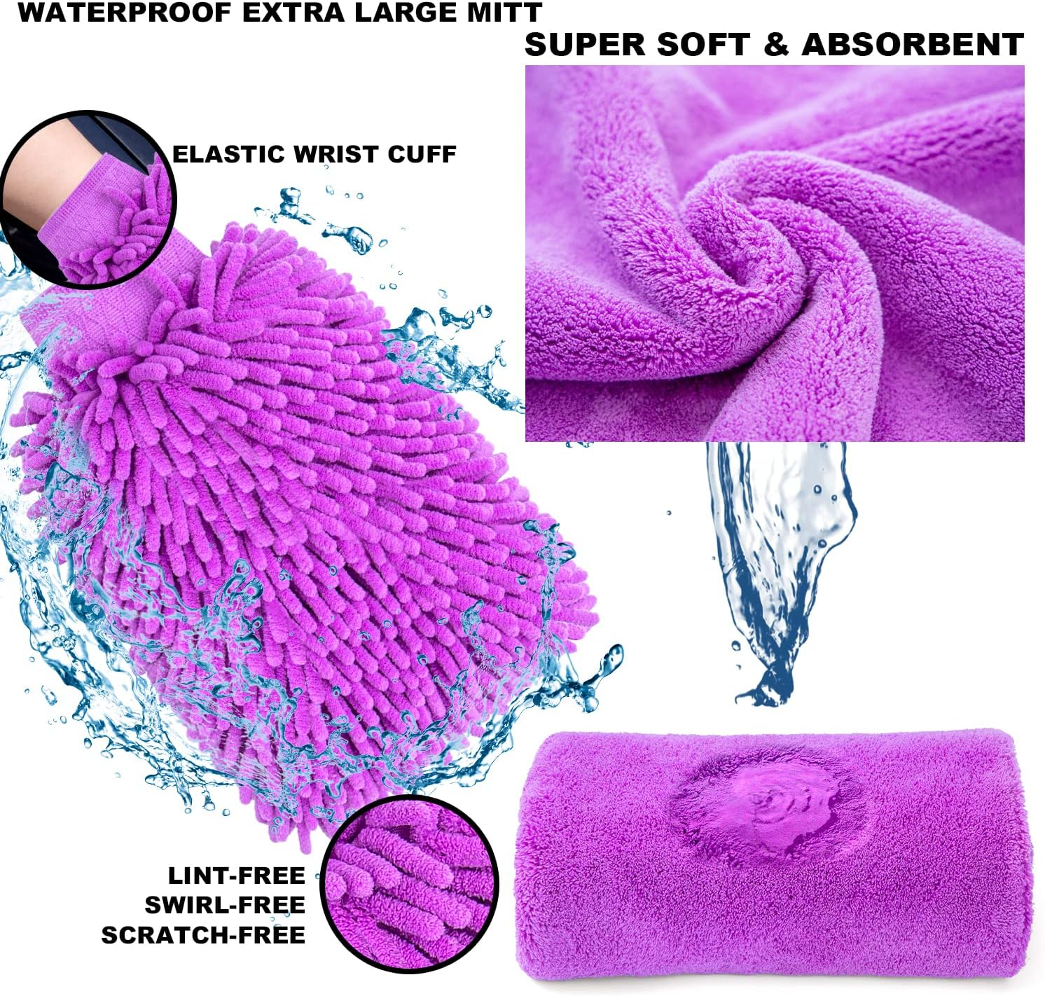 AUTODECO 22Pcs Car Wash Cleaning Tools Kit Car Detailing Set with Canvas Bag Purple Collapsible Bucket Wash Mitt Sponge Towels Tire Brush Window Scraper Duster Complete Interior Car Care Kit image number 3