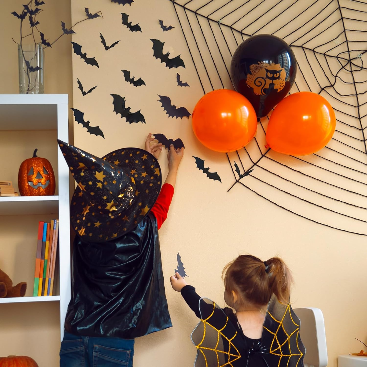 Halloween Large 3D Bats Wall Decor - 124Pcs PVC Scary Stickers for Party Decorations, Indoor Outdoor DIY Home Window Door Decor (Large) image number 4