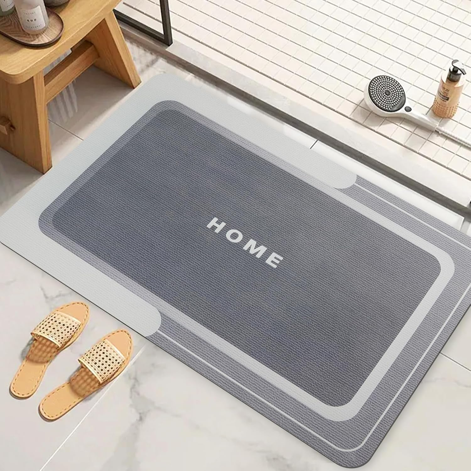 Bath Mat Rugs Bathroom Rug Non Slip Bath Rugs Quick Dry Absorbent Bath Mats for Bathroom Floor (Dark Grey, 40 X 60 Cm)