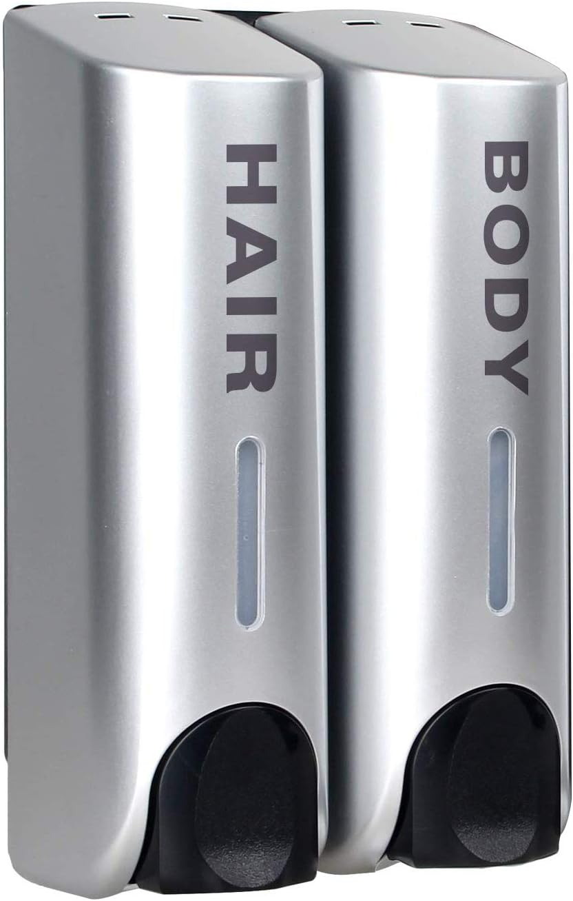 Chamber Soap Dispenser Trio Shower Gel Shampoo Conditioner with 3X350Ml Refillable Bottles ABS Wall Mount Silver