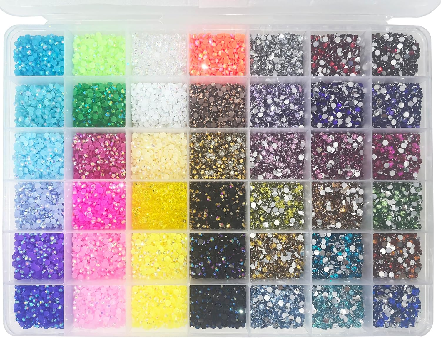 12000Pcs Nail Art Rhinestones, Betterjonny 24 Colors 4Mm round Nail Flatback Rainbow Gems Set with Tweezers and Pencil AB Glitter Flat-Bottomed Rhinestone for Crafts Decoration and Jewelry Making