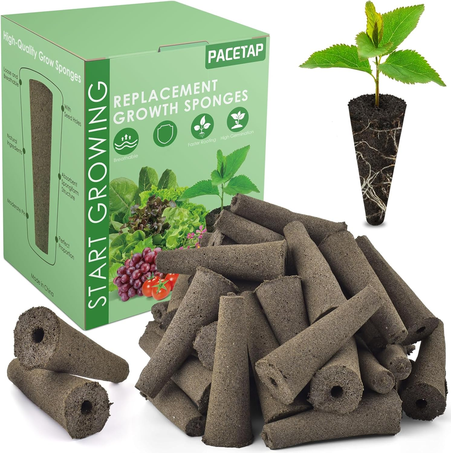PACETAP 80 Pack Grow Sponges Compatible with Aerogarden, Replacement Refill Grow Sponge for Hydroponic Indoor Garden System image number 1