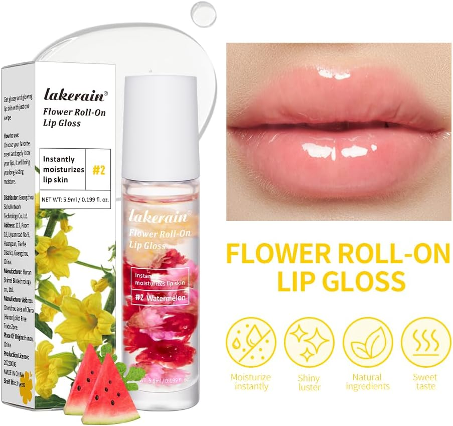 Flower Roll-On Lip Gloss, Watermelon Flavour, 5.9Ml image number 6