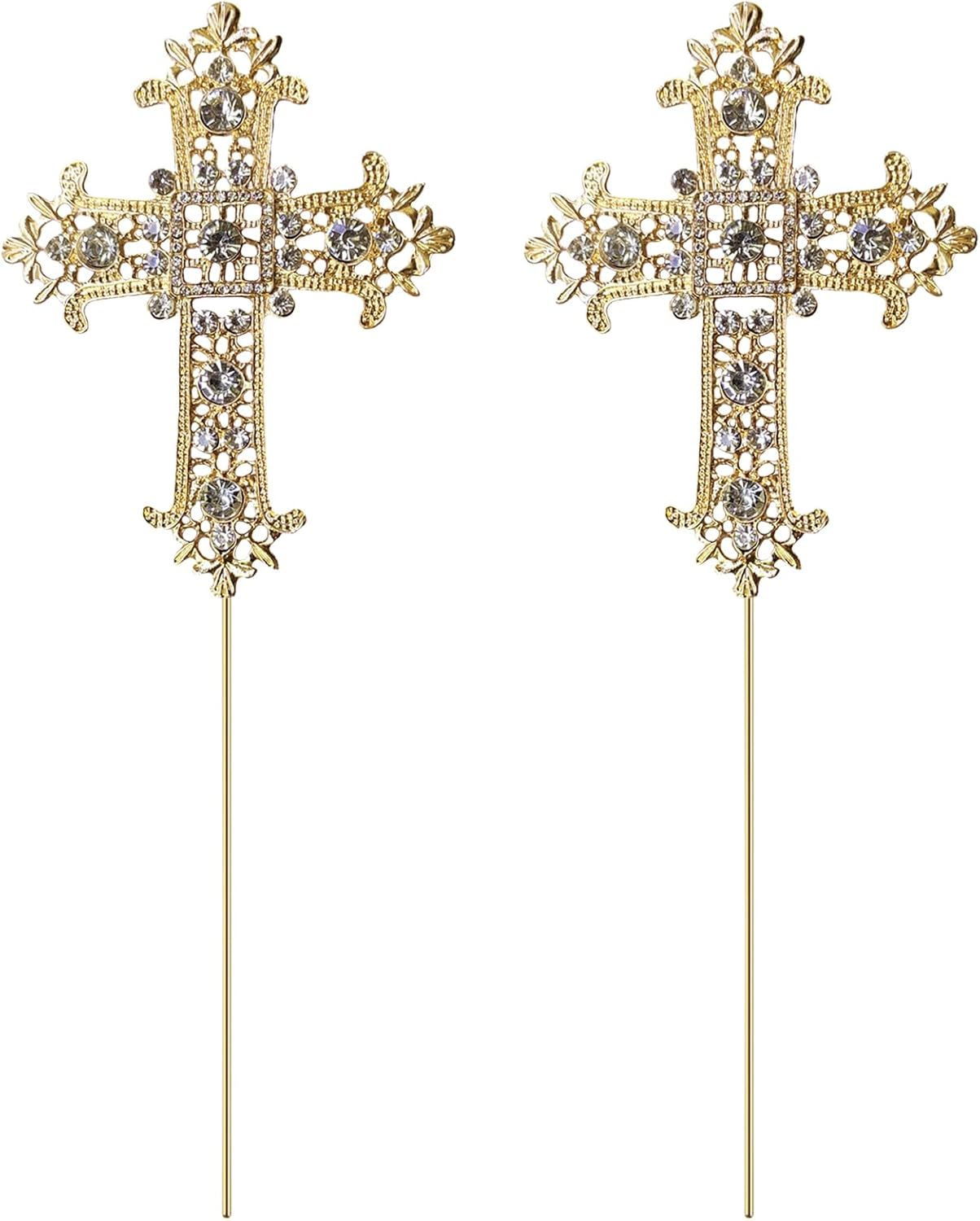 2 Pcs Cross Cake Toppers Rhinestone Cross Cupcake Toppers Glitter Crystal Dessert Cake Decorations for Birthday Wedding Baby Shower Christmas Baptism Communion Christening Religious Party Supplies