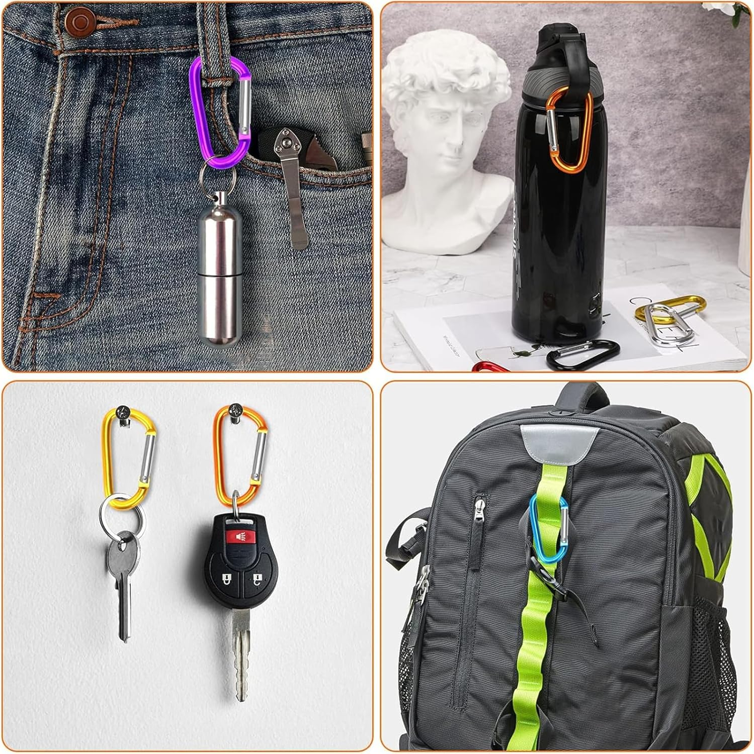 10 PCS 6.2CM Locking Carabiner Clips, Aluminum Carabiner D Ring D-Shaped Spring Snap Hook Key Clip Connect Hooks for Keychain Keyring Belt Loop Water Bottle Backpack Hiking Camping image number 6