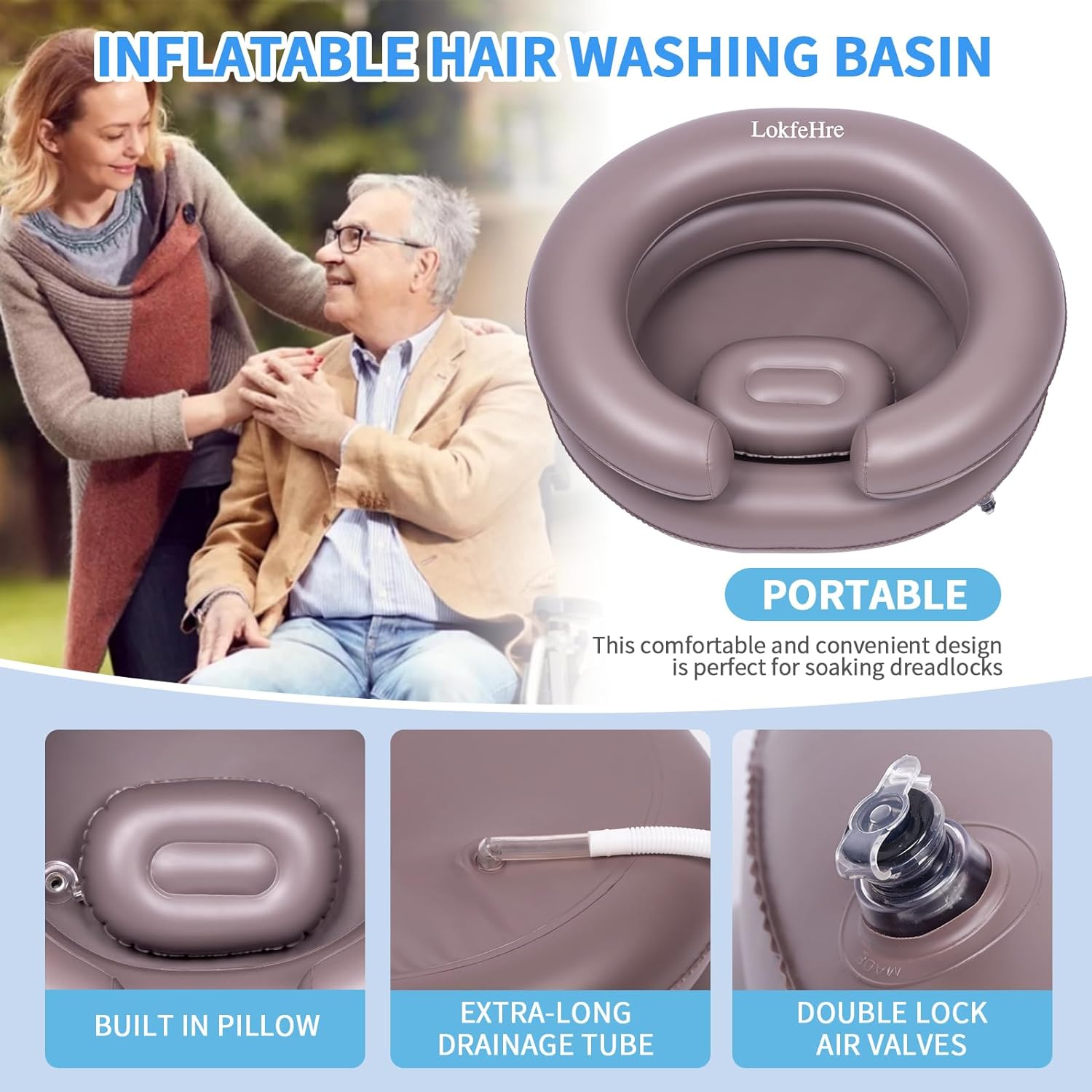 Large Portable Inflatable Hair Washing Basin for Bedridden - Wash Hair in Bed with Inflatable Shampoo Bowl.Hair Washing Basin for Elderly,Disabled,Injured,Ideal Inflatable Sink for Locs Detox - Purple image number 6