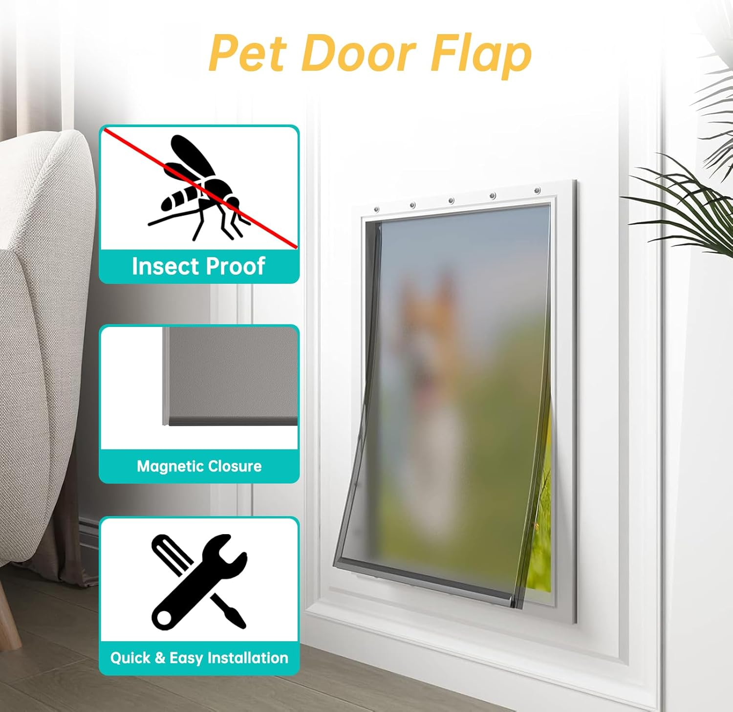 Medium Dog Door Replacement Flap &ndash; 12 7/8'' &times; 8 1/8'' &ndash; Heavy-Duty Weatherproof Vinyl &ndash; Universal Fit for Most Standard Pet Doors &ndash; No Warping, Easy Installation for Dogs & Cats image number 3