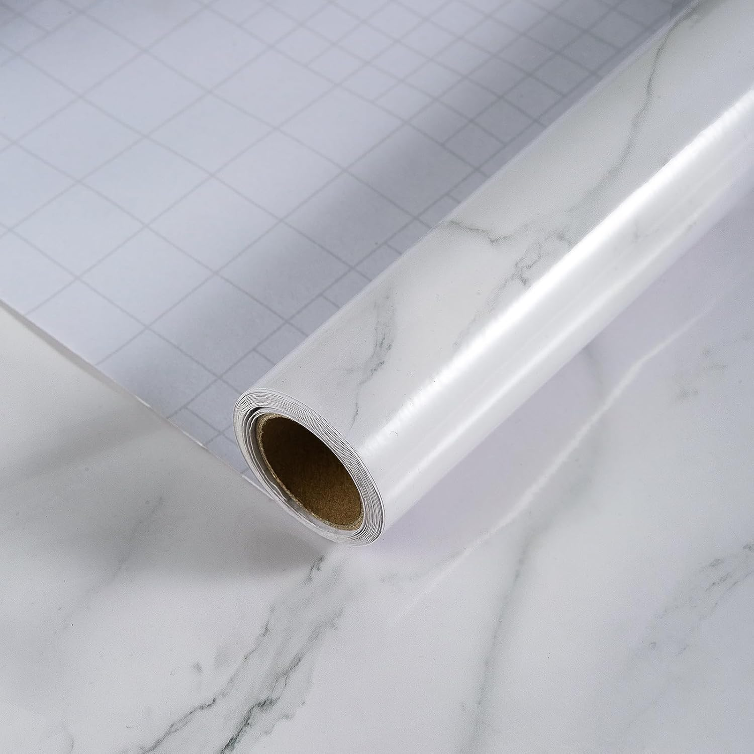 40Cmx3M White Marble Peel and Stick Wallpaper 3D Faux Granite Glossy Contact Paper Self Adhesive Removable Waterproof Kitchen Vinyl Wrap for Cabinets Modern Stick on Wallpaper Furniture Countertop DIY image number 4