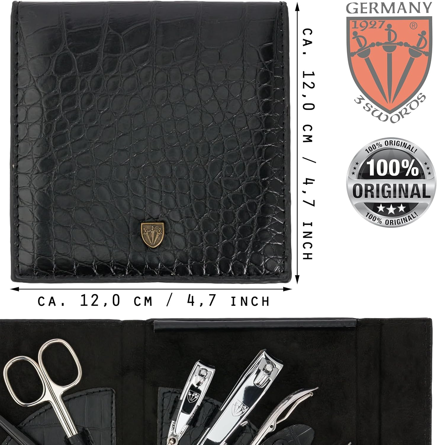 3 Swords Germany - Brand Quality 7 Piece Manicure Pedicure Grooming Kit Set for Professional Finger & Toe Nail Care Scissors Clipper Fashion Leather Case in Gift Box, Made by 3 Swords (84322) - Black/Silver Spots Synthtic Leather image number 6