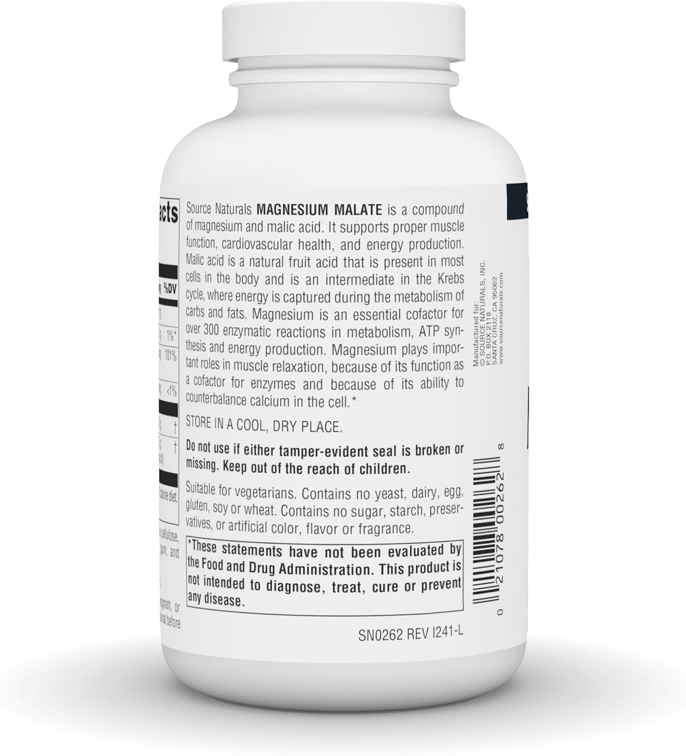 Source Naturals Magnesium Malate 1250 Mg per Serving Essential Magnesium Malic Acid Supplement - 180 Tablets image number 2