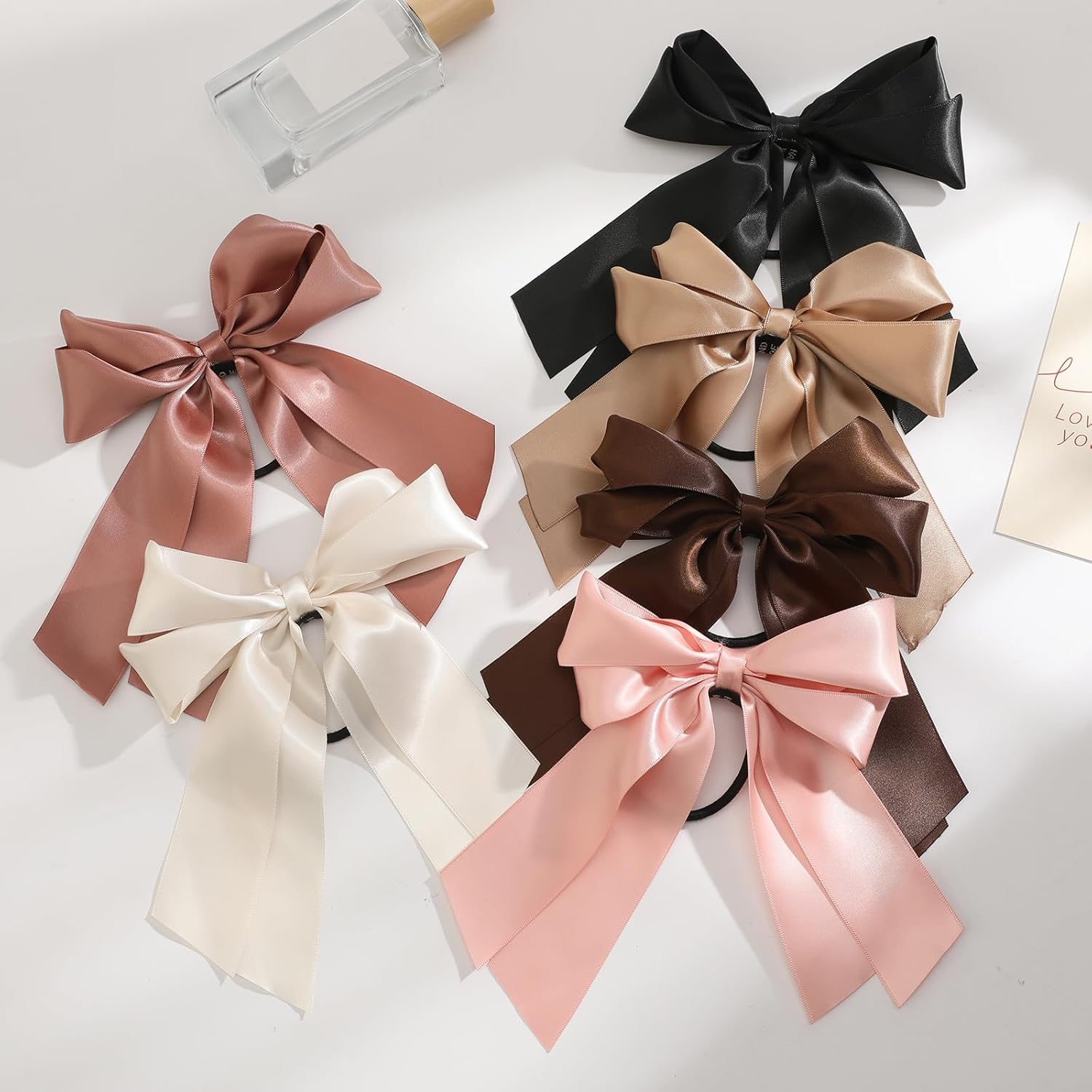 Yougeigy 6PCS Bow Hair Ties, Satin Hair Ribbon, Ribbon Hair Bows for Women Girls, Elastics Hair Scrunchies for Thick Thin Hair, Brown Hair Accessories image number 6