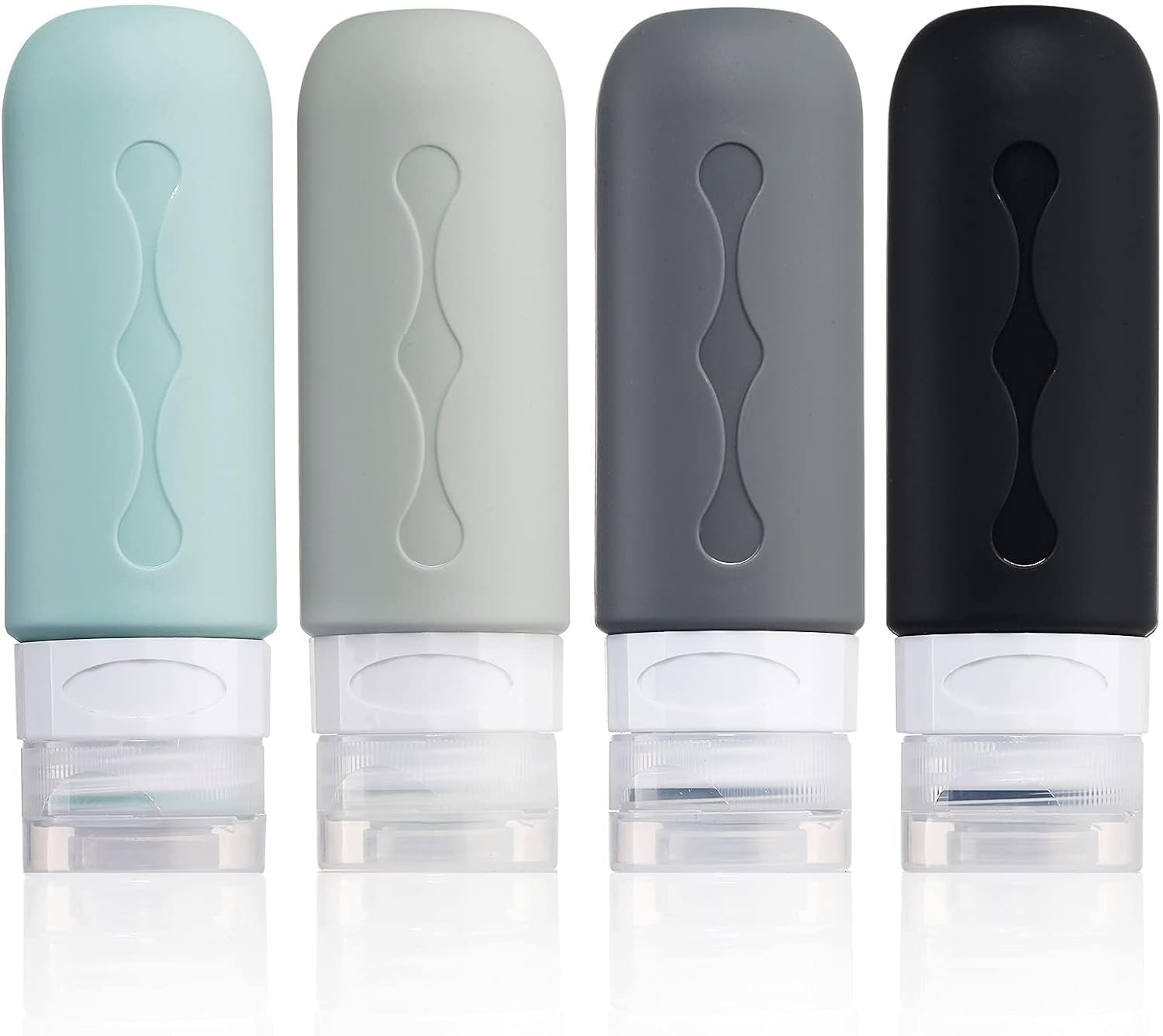 MUYXGYFE Pack of 4 Silicone Travel Bottles 90 Ml,Tsa Approved Bottles Set,Leak-Proof Container and Travel Toiletries Set,Filling Shampoo Cream Conditioner Body Care (Grey)