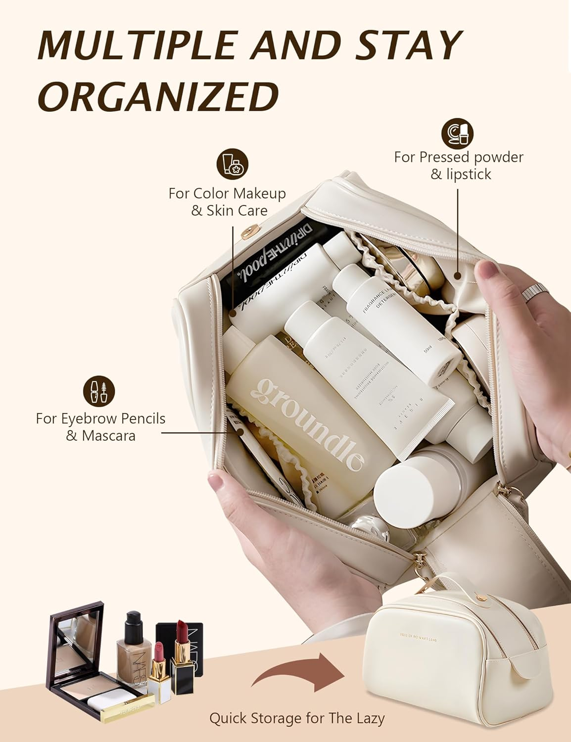 Makeup Bag Travel Toiletry Bag,Large Capacity Cosmetic Bags for Women with Handle and Divider,Large Wide-Open Pouch Waterproof Toiletry Bag for Toiletries Accessories Brushes (D-Pink) - A-Green image number 4