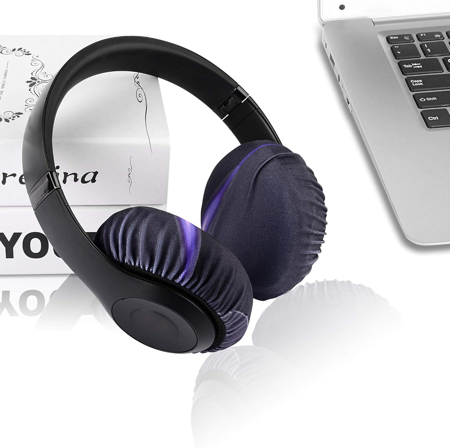 Geekria 2 Pairs Flex Fabric Headphones Ear Covers - Product Safety Certified - Washable & Stretchable Earcup Protectors for Over-Ear Headsets, Sweat Pads for Gym, Gaming (Size M/Cosmos) - Brown image number 6