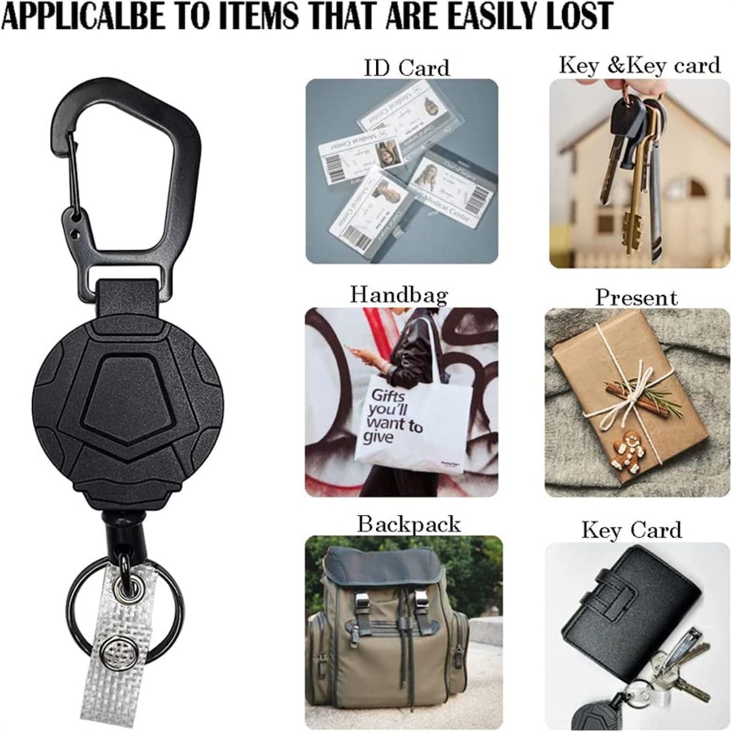 2 Pack Retractable Badge Holders Heavy Duty Carabiner Keychains with Tactical ID Card Holders with 31.5" Steel Retractable Cords Durable Polycarbonate ID Card Holder image number 4