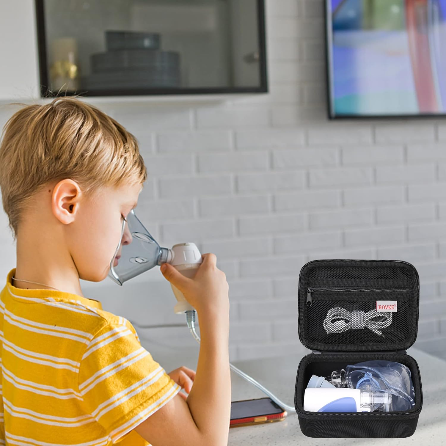 BOVKE Travel Case for Portable Handheld Inhaler Nebulizer Machine, Storage Holder Compatible with Asthma Handheld Mesh Atomizer for Adults and Kids Breathing Problem, Black (Case Only) image number 3