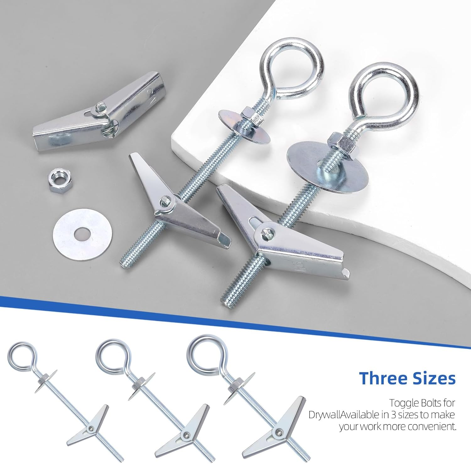 Glarks 18Pcs M4 M5 M6 O-Shaped Eye Bolt Toggle Anchors Set for Drywall, Toggle Bolts, Butterfly Anchors, Spring Toggle Wing Bolts for Ceiling, Sheetrock, Hollow Wall image number 1