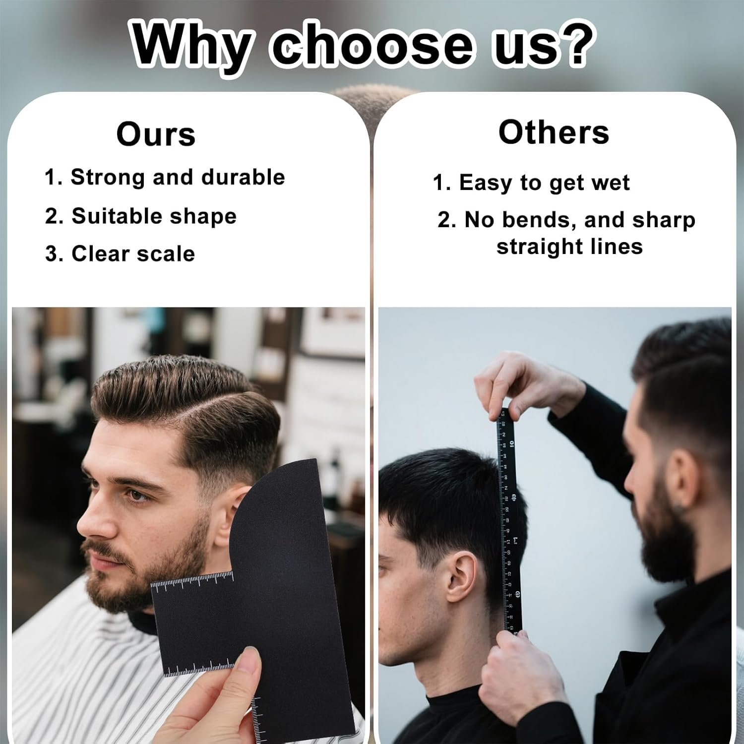 Lasuroa 3Pcs Barber Enhancement Cards with Measurement Indicators, 3 Shapes Hairline Shaping Tool Black Beard Guide Template Reusable Color Spray Edge Hair Line up Tools for Men Barber Accessories