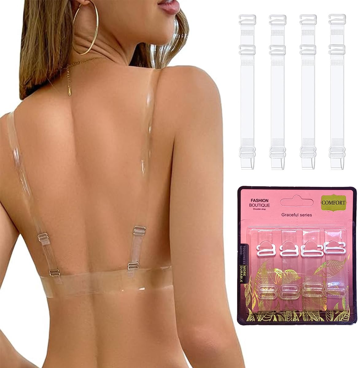 Clear Bra Straps, Skin-Friendly, Exposed Invisible Non-Slip, Detachable and Adjustable Bra Straps Soft for Strapless Bra, 2 Pairs