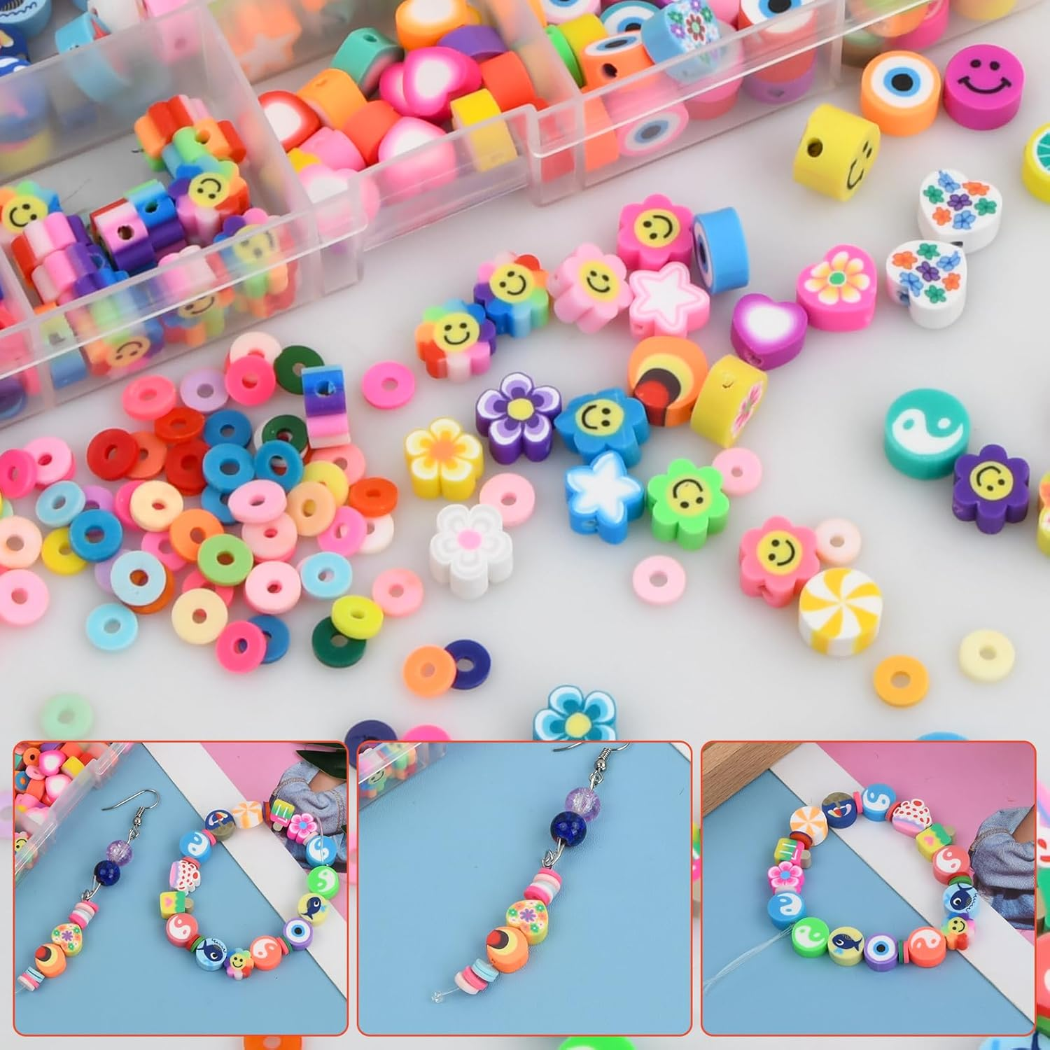 300 Pieces Colorful Clay Bracelet Bead Making Kits image number 6