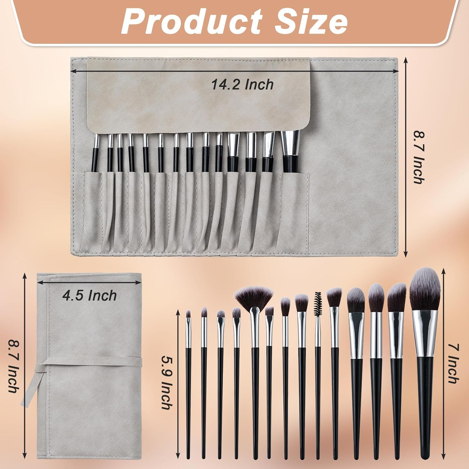 Makeup Brushes, 14 Pcs Professional Makeup Brush Set, Eye and Face Foundation Brush Set, Eyeshadow Brushes, Cosmetic Brushes, with PU Bag, Black