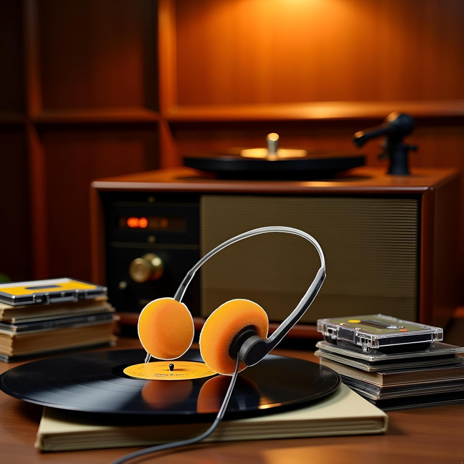 Orange Retro Over-Ear Earphones, Stereo Lightweight Headphones with Cord, 80S 90S Vintage Headset Wired, Hi-Fi Stereo Earphone for Most Mobile Phones Playback Pevices Headphones image number 1