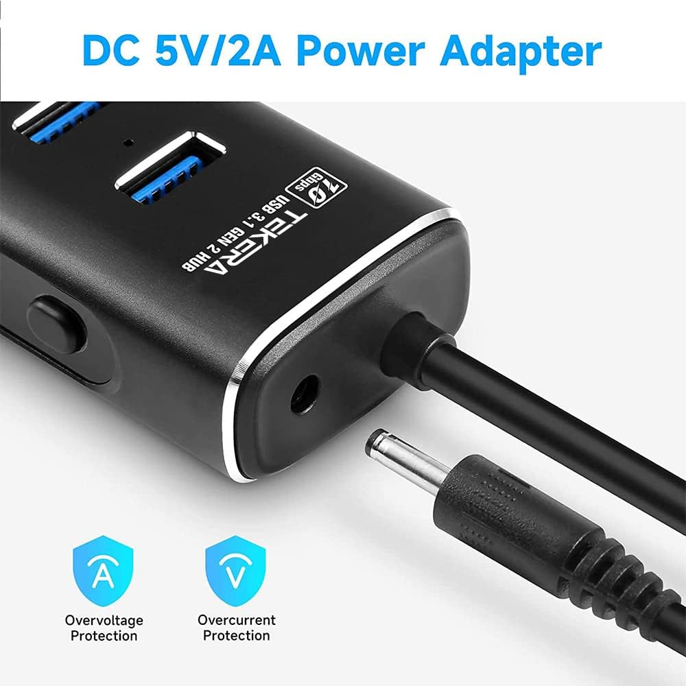Powered USB C Hub, TEKERA USB 3.2/USB C Hub with 4 Port USB-A 3.2Ports, 10Gbps with Power Adapter, USB Port Expander for Laptop/Pc image number 6