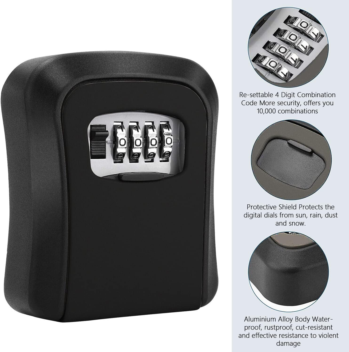 Key Lock Box, Wall Mountable Combination Lock Key Safe Storage Box Security Home Outdoor Digit