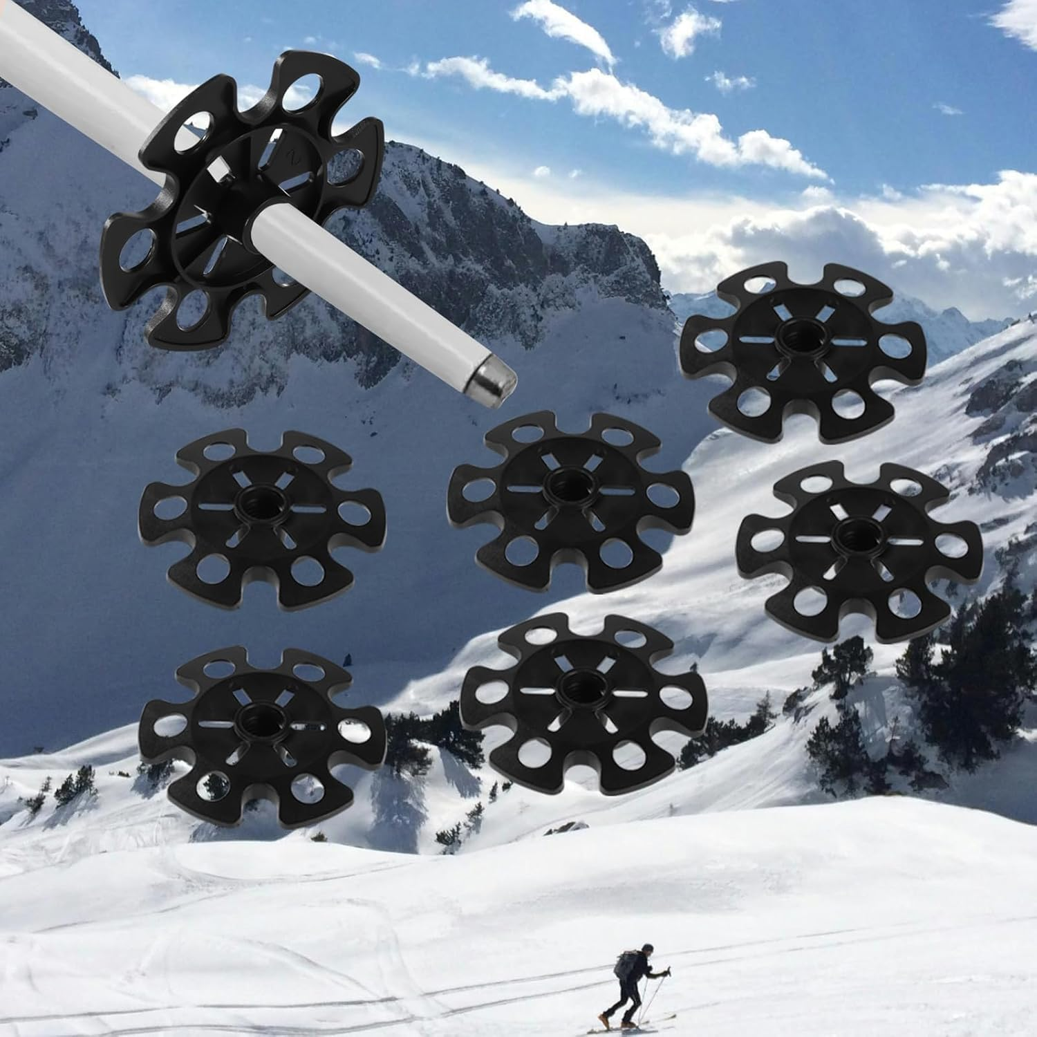 HKYLRAT 6Pcs Ski Pole Baskets Replacement, Snow Baskets for Trekking Poles Walking Stick Tips Trekking Pole Basket Ski Supplies Accessories for Hiking Trekking Walking Poles Outdoor Winter Activities image number 2