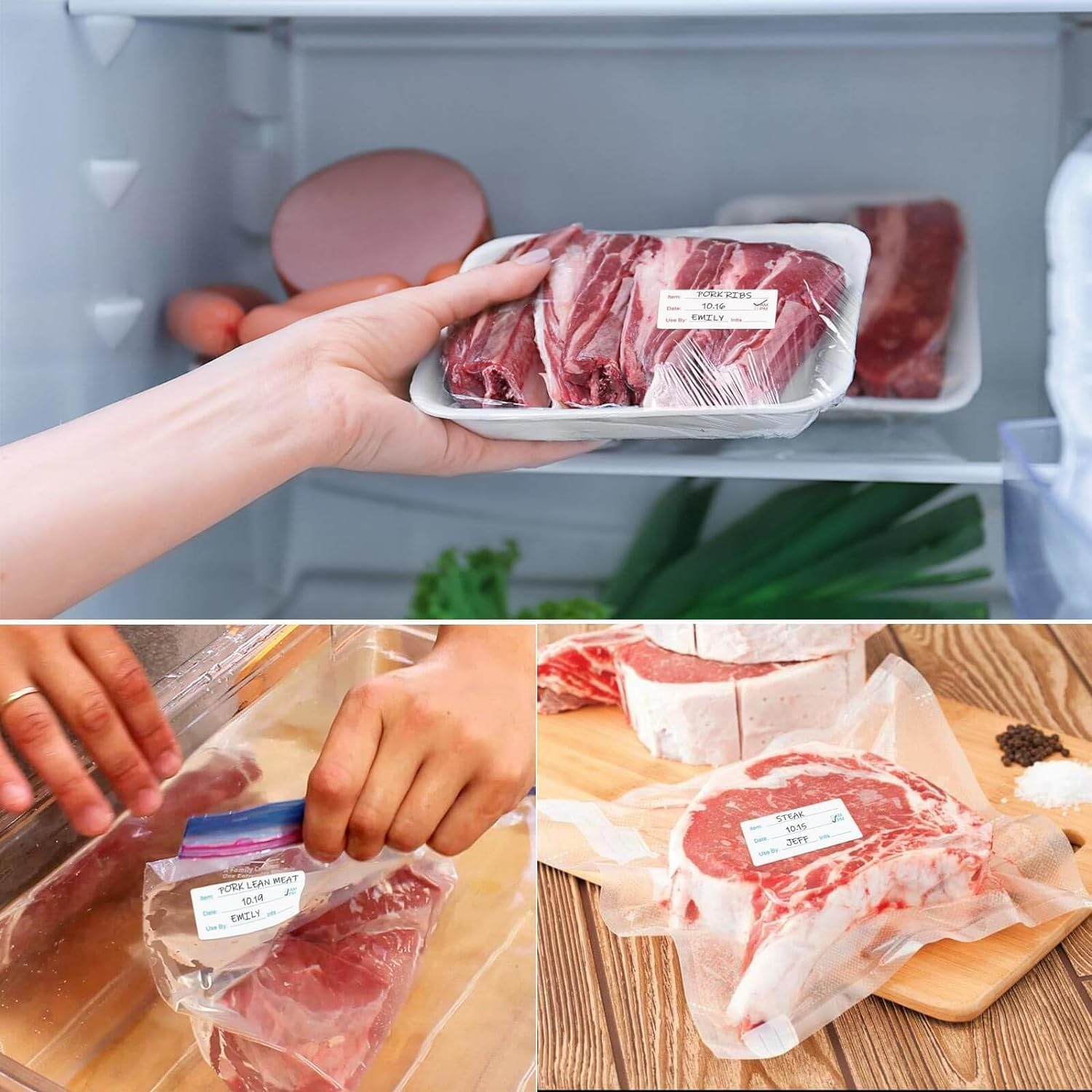 Betterjonny 2 Rolls 1000 Pieces Freezer Labels, 1 X 2 Inch Food Storage Stickers, Red & Blue, Easy to Write On image number 1