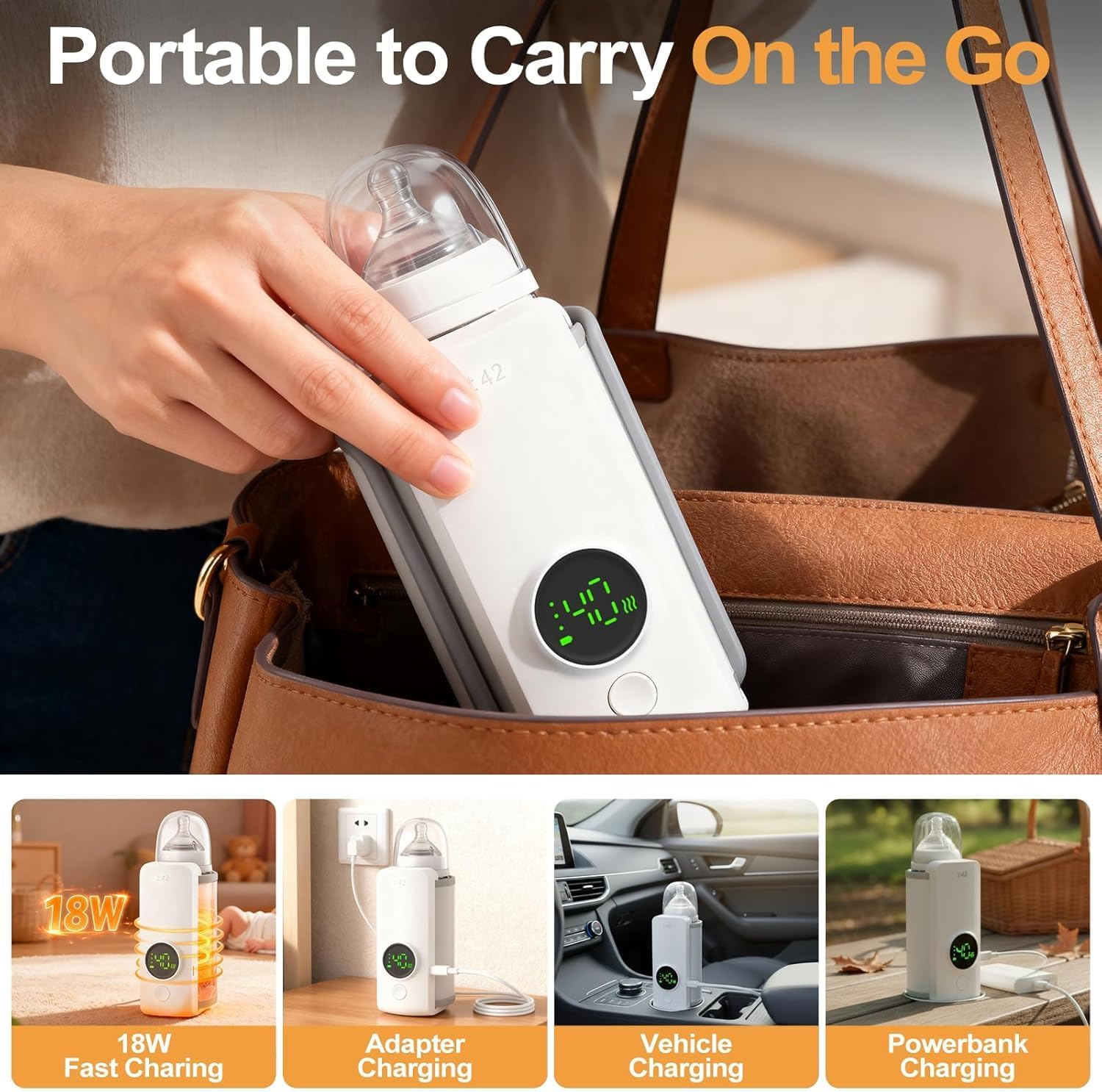 Fast Heating Portable Bottle Warmer,Travel-Easy,18W Fast Charging,6-Speed Temperature Control,Locked-In Nutrition,360 Degree Wrap Even Warming,Ensuring Baby Needs image number 5