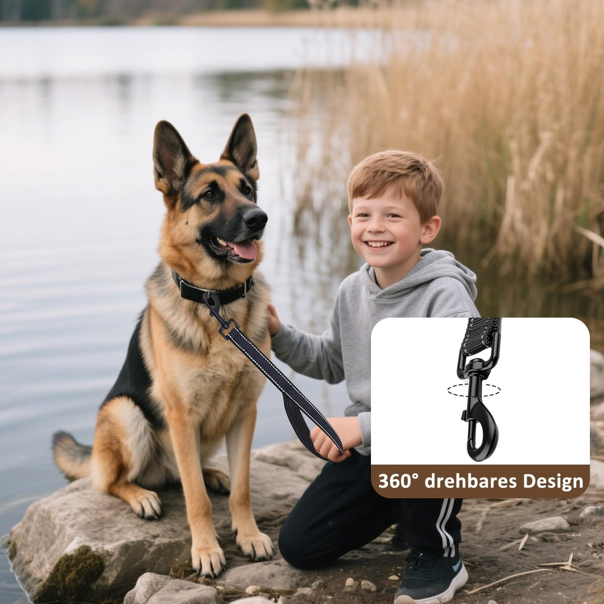 Pack of 2 Short Dog Leads, 30 Cm Recall Lead, 360&deg; Rotatable Nylon Recall Lead for Training Lead, for Small, Large and Medium Dogs, Black image number 5