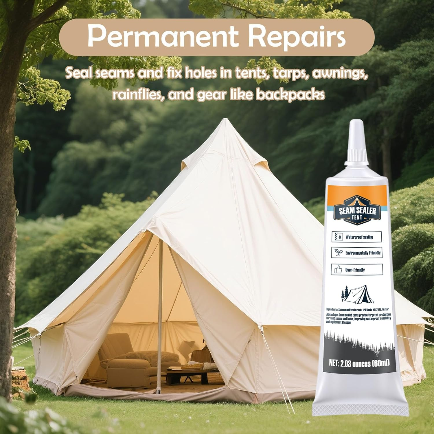 WAN2TLK 120Ml Tent Seam Sealer, Repair Damaged/Seam Sealer Tent Fabric, Restore the Waterproof Barrier, for Camping/Hiking/Outdoor Gear - Clear image number 2
