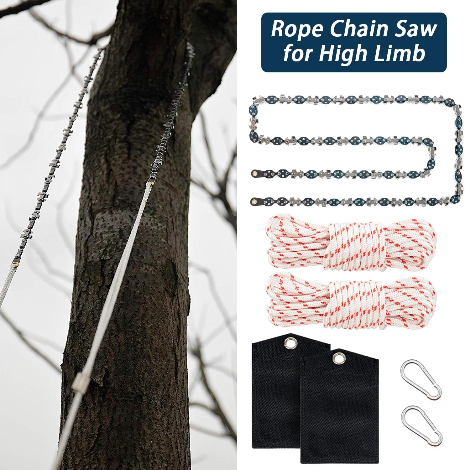 Zsgrowth 53 Inch High Reach Tree Limb Hand Rope Saw, 68 Sharp Teeth Blades on Both Sides, Folding Rope Chain Saw image number 5
