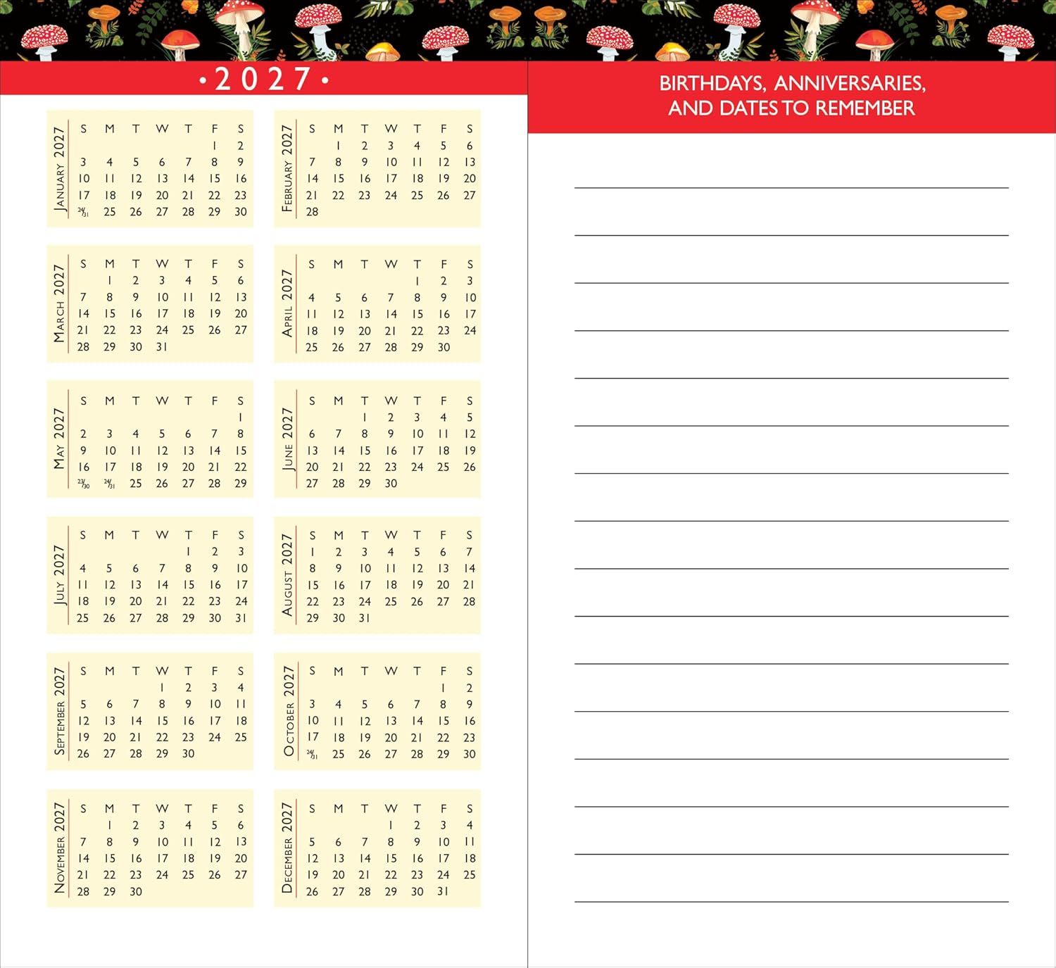 2025-26 Mushrooms 2-Year Pocket Planner (24-Month Calendar) image number 3