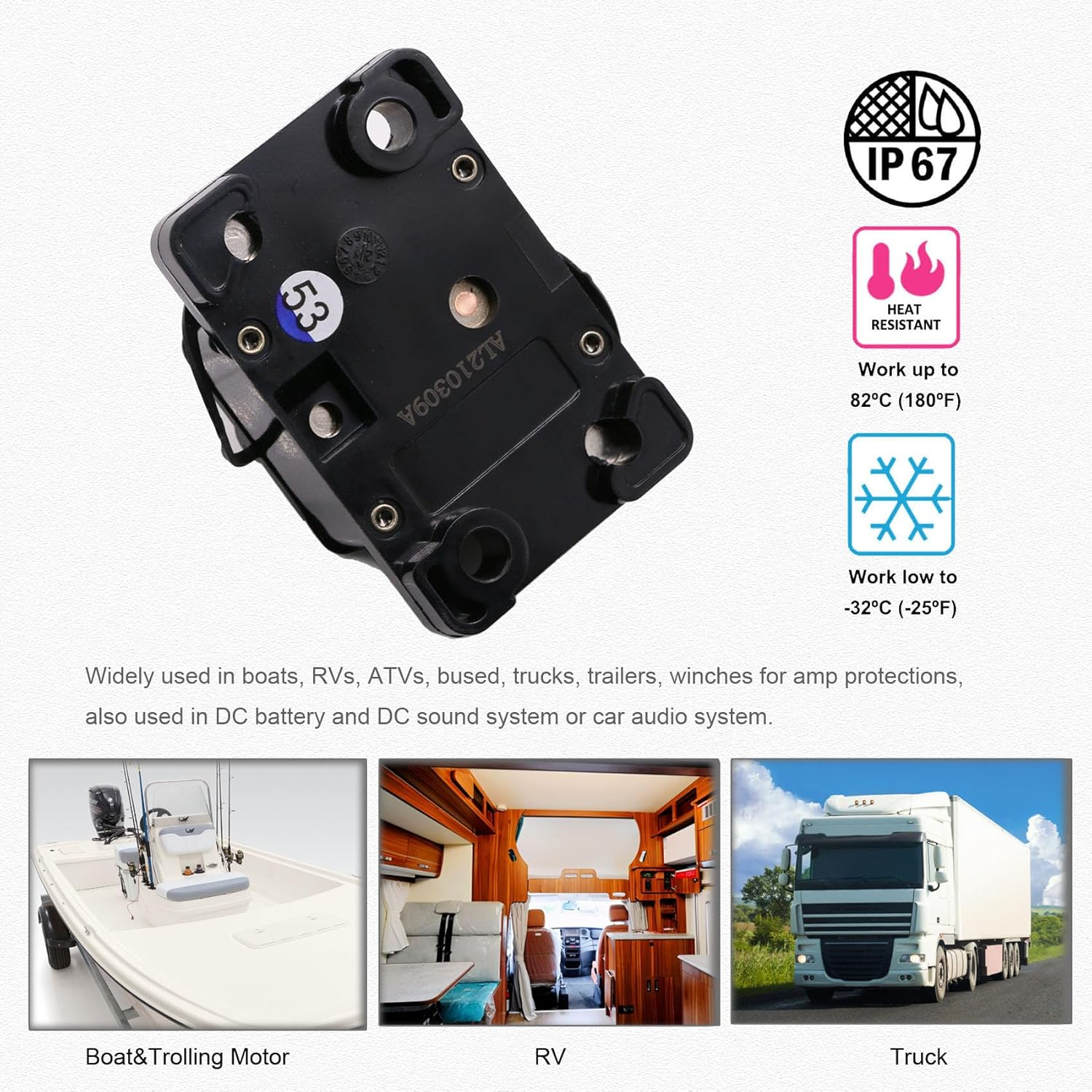 T Tocas 60 Amp Circuit Breaker with Manual Reset for Boat Trolling Motor Marine ATV Vehicles Stereo Audio Battery Solar System, 12V - 48V DC, Waterproof Switchable (60A) image number 6