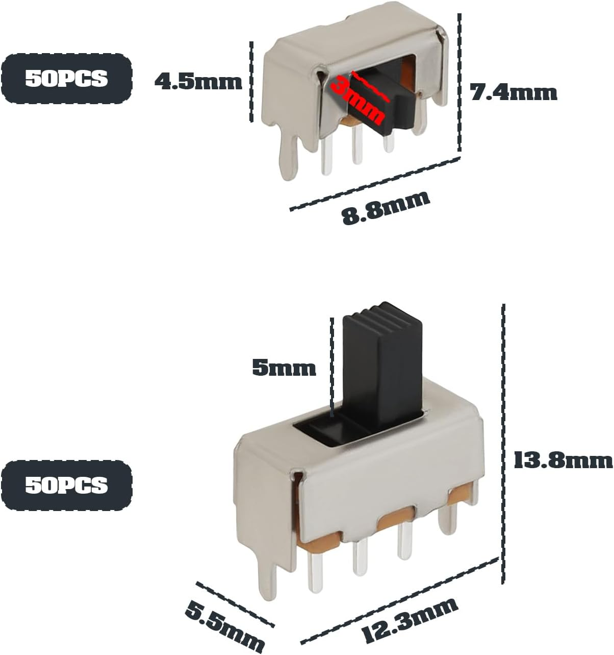 Be in Your Mind 100Pcs Mini Vertical Slide Switch Locking Toggle Switch SS12F44 SK12D07VG3 for Toy Audio Equipment Electronic Musical Instruments DIY image number 6