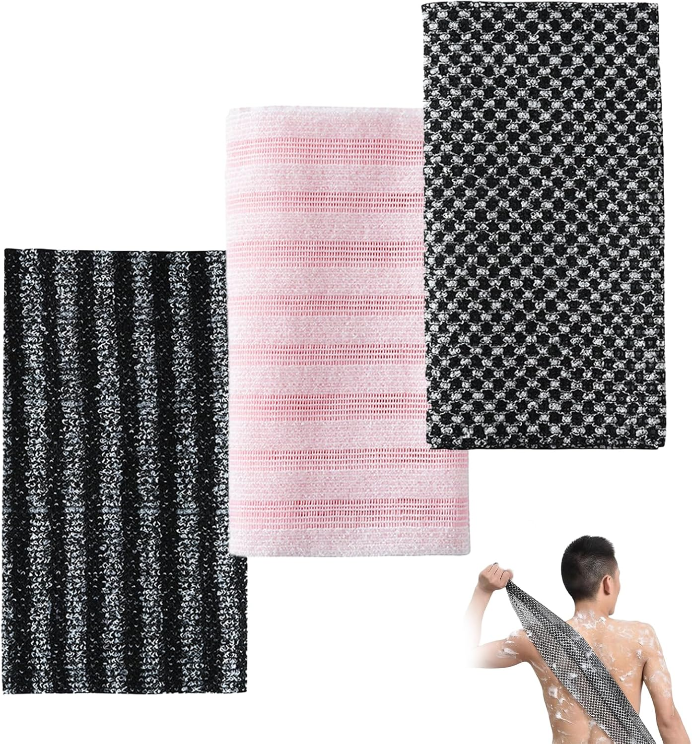 Pack of 3 Back Scrubber for Shower, Body Scrubber, Exfoliating Shower Towel, Back Brush, Back Sponge, Antibacterial Exfoliating Towel, African Net Sponge, Labour-Saving, Thorough Cleaning image number 6