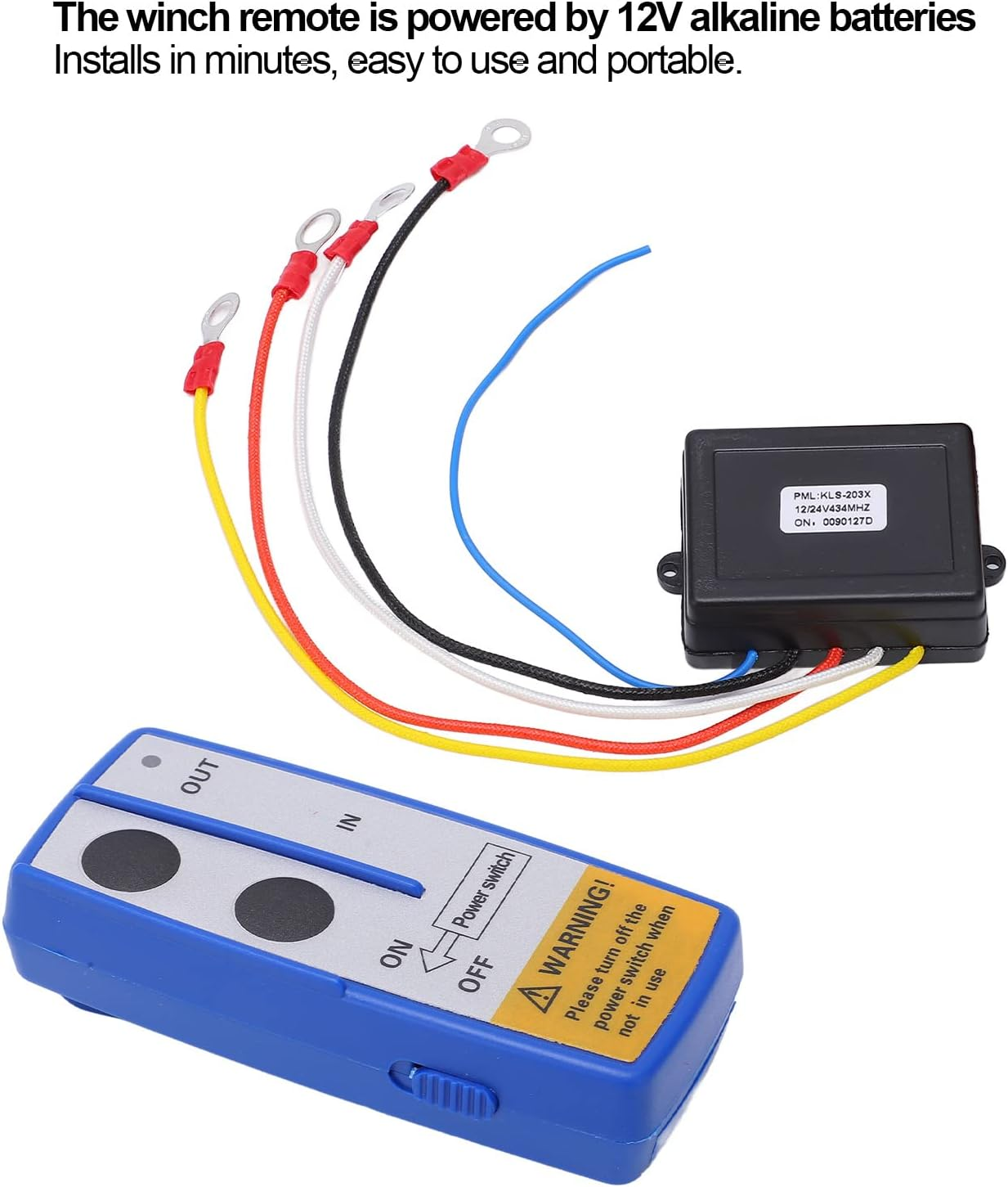 Handset Switch Controller, Easy Installation 12V 24V Portable 434MHZ Winch Wireless Remote Control Kit Heavy Duty with Indicator Light for Truck ATV SUV (Blue) image number 2